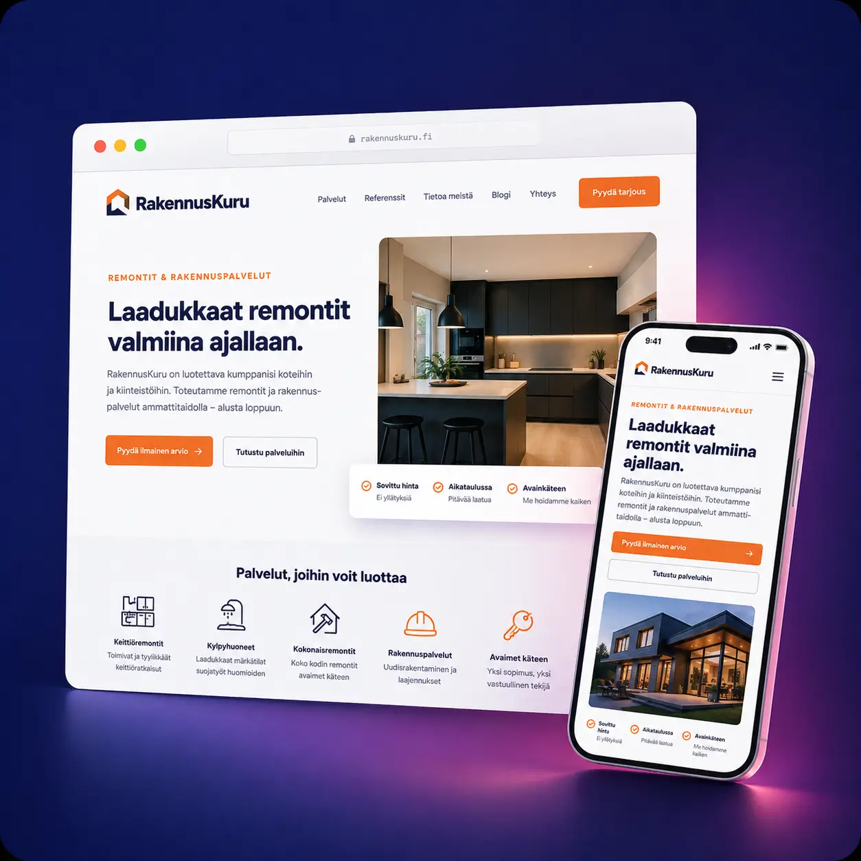 Labona Älysivut esimerkki, vasemmalla selain ja oikealla puhelin samasta sivustosta