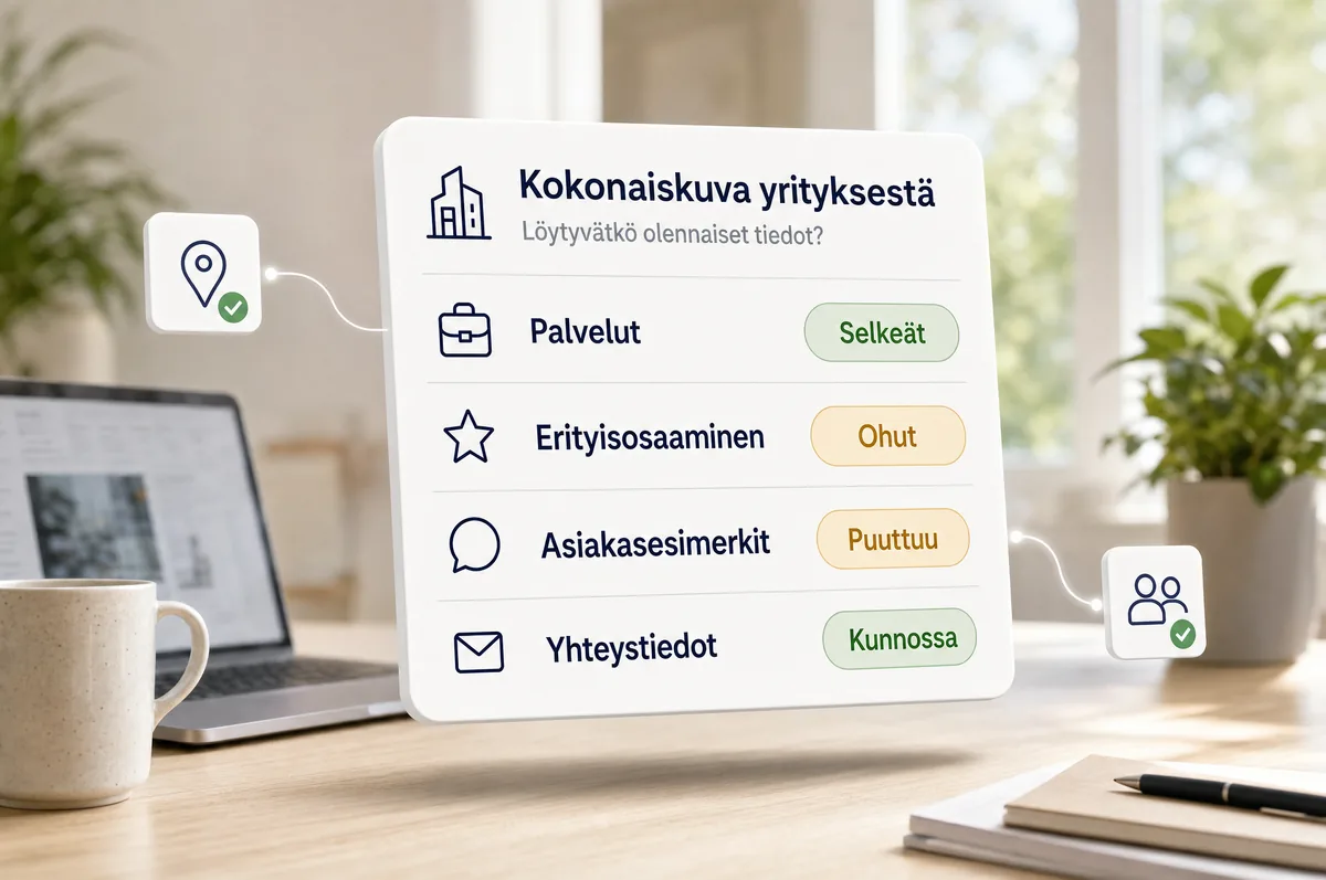 Läppärin näytöllä yrityksen tiedot koottuna yhteen näkymään