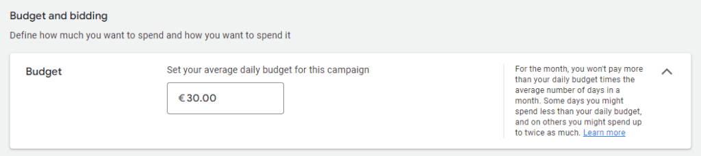 Aseta päiväkohtainen mediabudjetti Google Ads mainonnalle